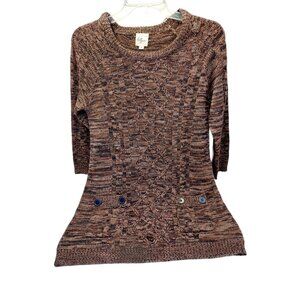Effeci Sweater Top Size Small Front Pockets 3/4 Sleeve Brown Black